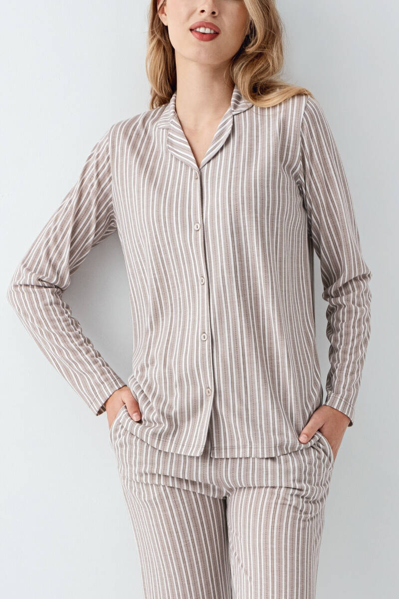 Arnetta Kadın Pamuklu Kışlık Regular Fit Beyaz Gömlek Pijama Takım AR3426-S-V1 - 4