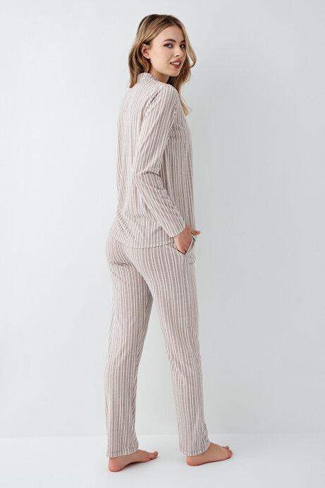 Arnetta Kadın Pamuklu Kışlık Regular Fit Beyaz Gömlek Pijama Takım AR3426-S-V1 - 6