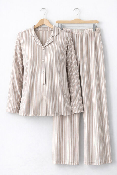 Arnetta Kadın Pamuklu Kışlık Regular Fit Beyaz Gömlek Pijama Takım AR3426-S-V1 - 3