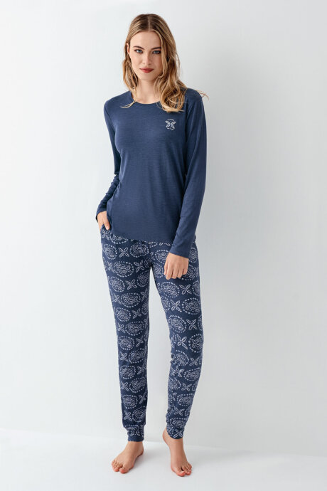 Arnetta Kadın Pamuklu Kışlık Regular Fit Mavi Pijama Takımı AR3400-S-V1