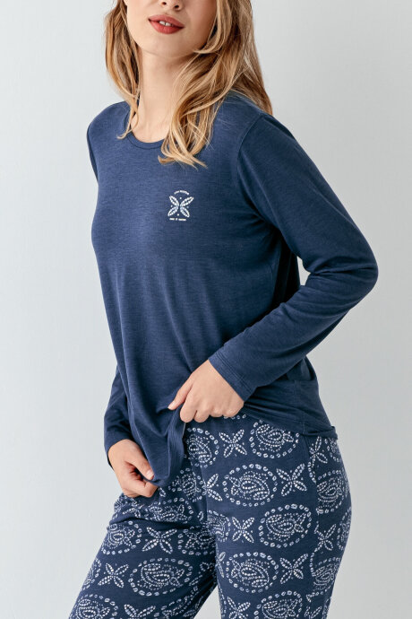 Arnetta Kadın Pamuklu Kışlık Regular Fit Mavi Pijama Takımı AR3400-S-V1 - 5
