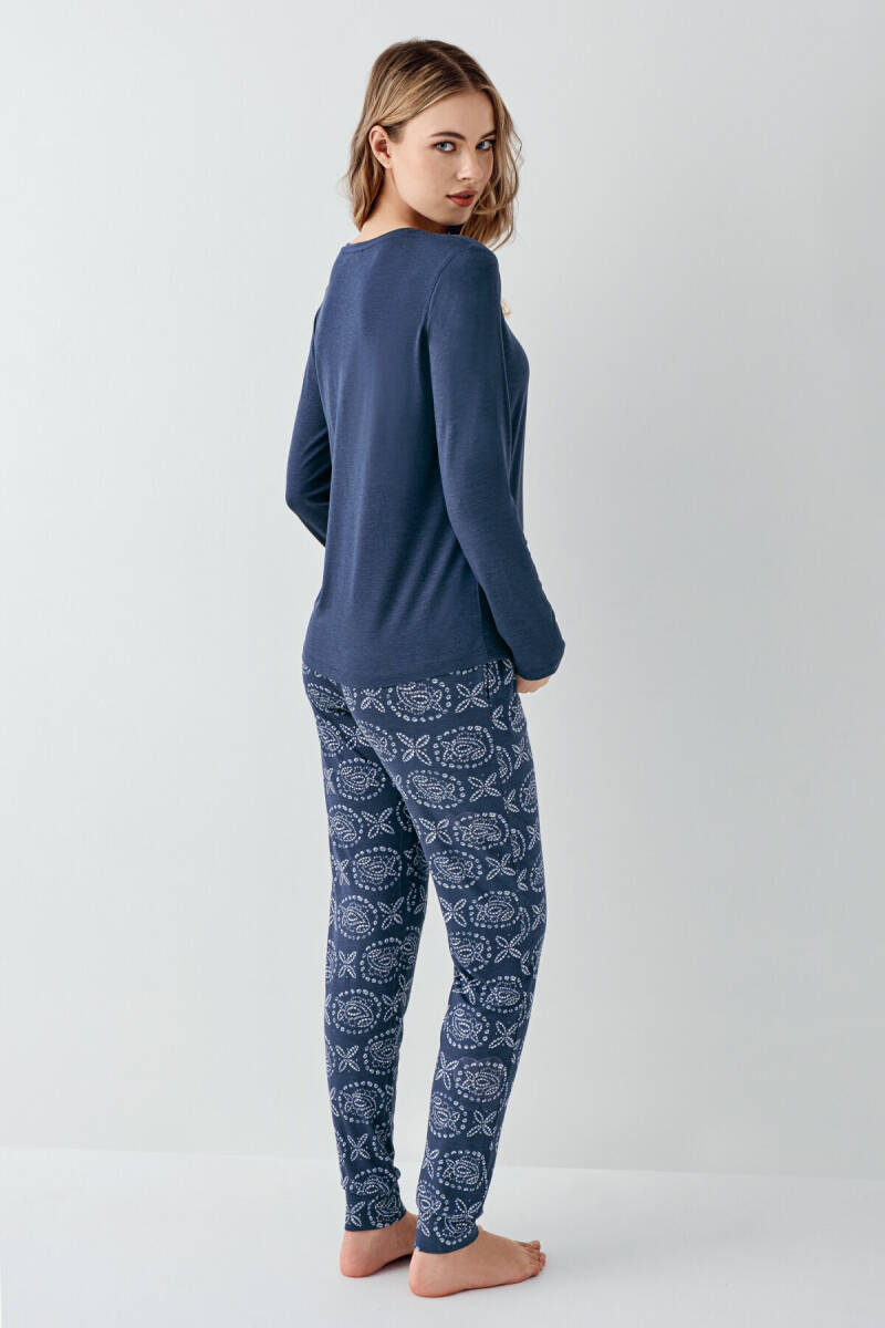Arnetta Kadın Pamuklu Kışlık Regular Fit Mavi Pijama Takımı AR3400-S-V1 - 6