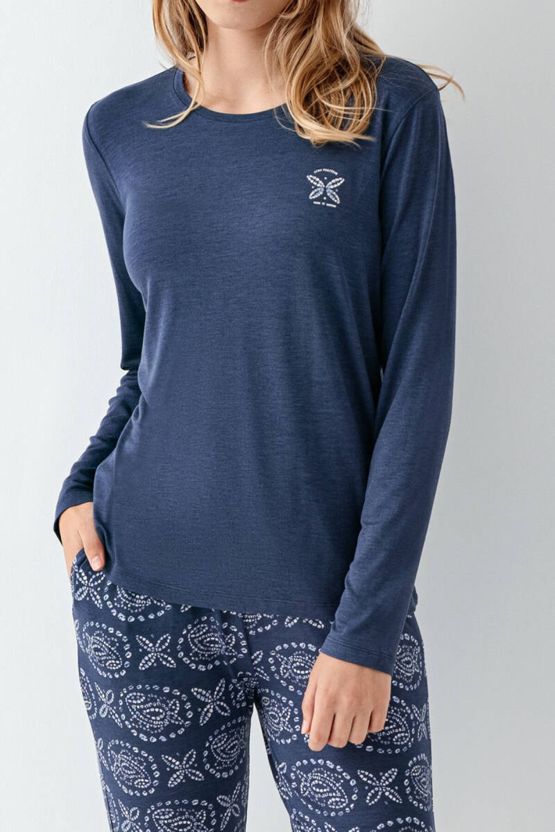 Arnetta Kadın Pamuklu Kışlık Regular Fit Mavi Pijama Takımı AR3400-S-V1 - 2