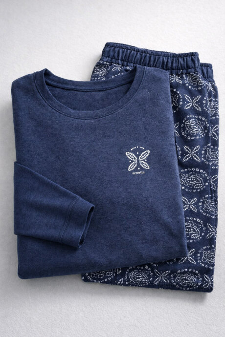 Arnetta Kadın Pamuklu Kışlık Regular Fit Mavi Pijama Takımı AR3400-S-V1 - 4