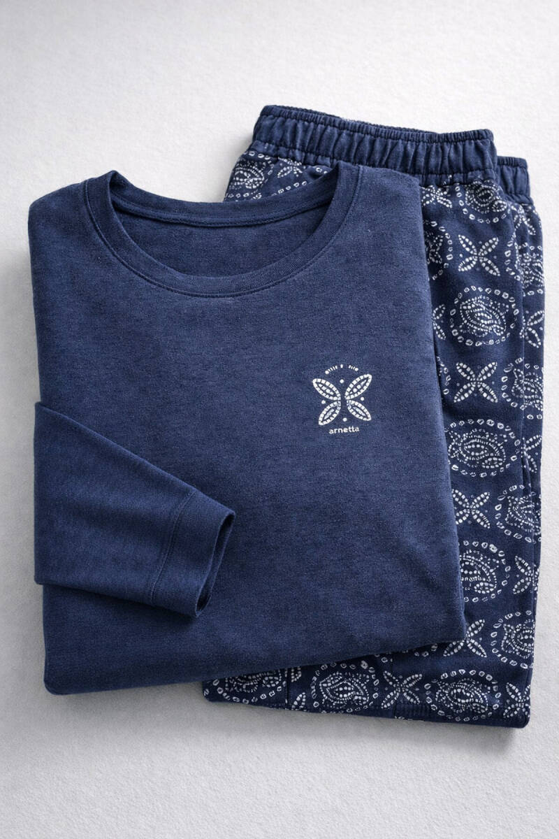 Arnetta Kadın Pamuklu Kışlık Regular Fit Mavi Pijama Takımı AR3400-S-V1 - 4