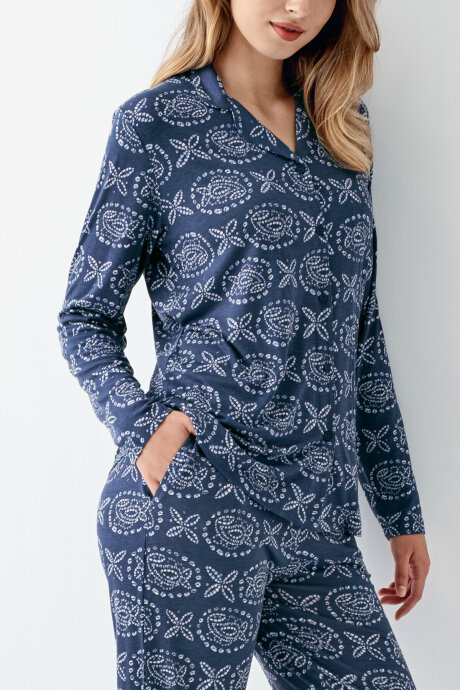 Arnetta Kadın Pamuklu Kışlık Regular Fit Mavi Gömlek Pijama Takım AR3402-S-V1 - 4