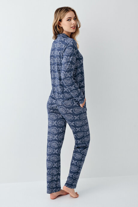 Arnetta Kadın Pamuklu Kışlık Regular Fit Mavi Gömlek Pijama Takım AR3402-S-V1 - 6