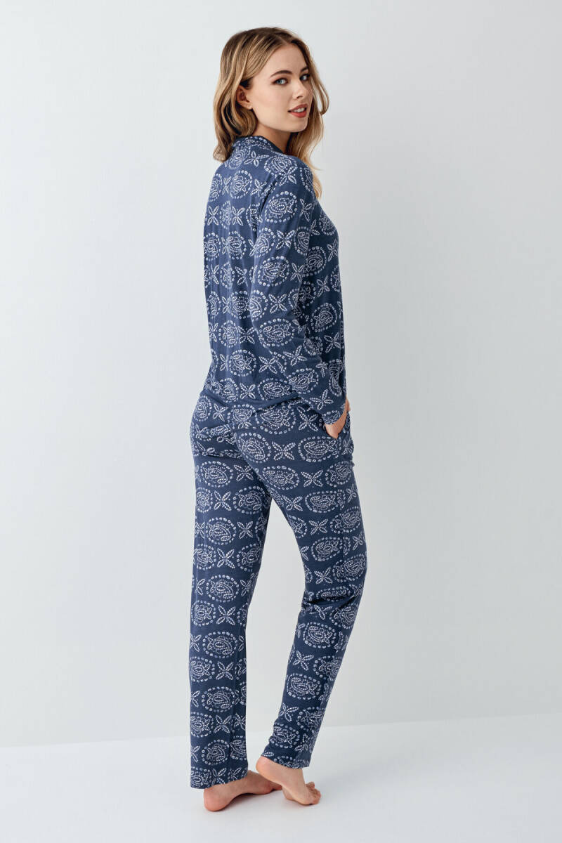 Arnetta Kadın Pamuklu Kışlık Regular Fit Mavi Gömlek Pijama Takım AR3402-S-V1 - 6
