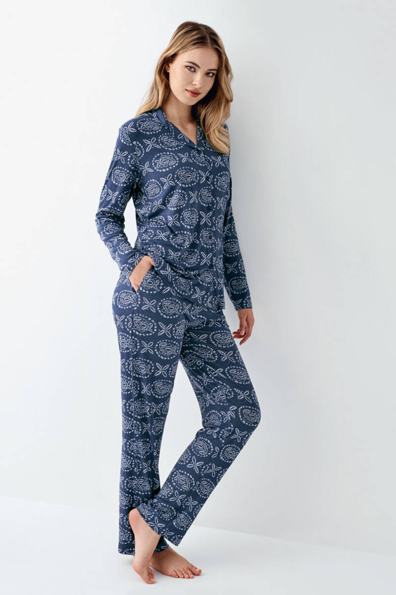 Arnetta Kadın Pamuklu Kışlık Regular Fit Mavi Gömlek Pijama Takım AR3402-S-V1 - 2
