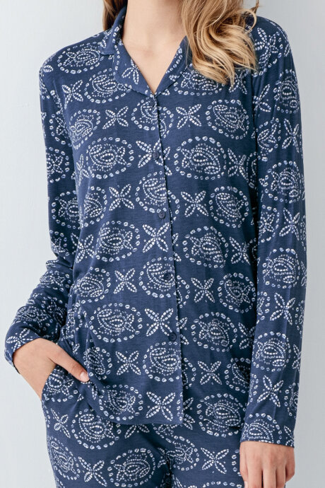 Arnetta Kadın Pamuklu Kışlık Regular Fit Mavi Gömlek Pijama Takım AR3402-S-V1 - 3