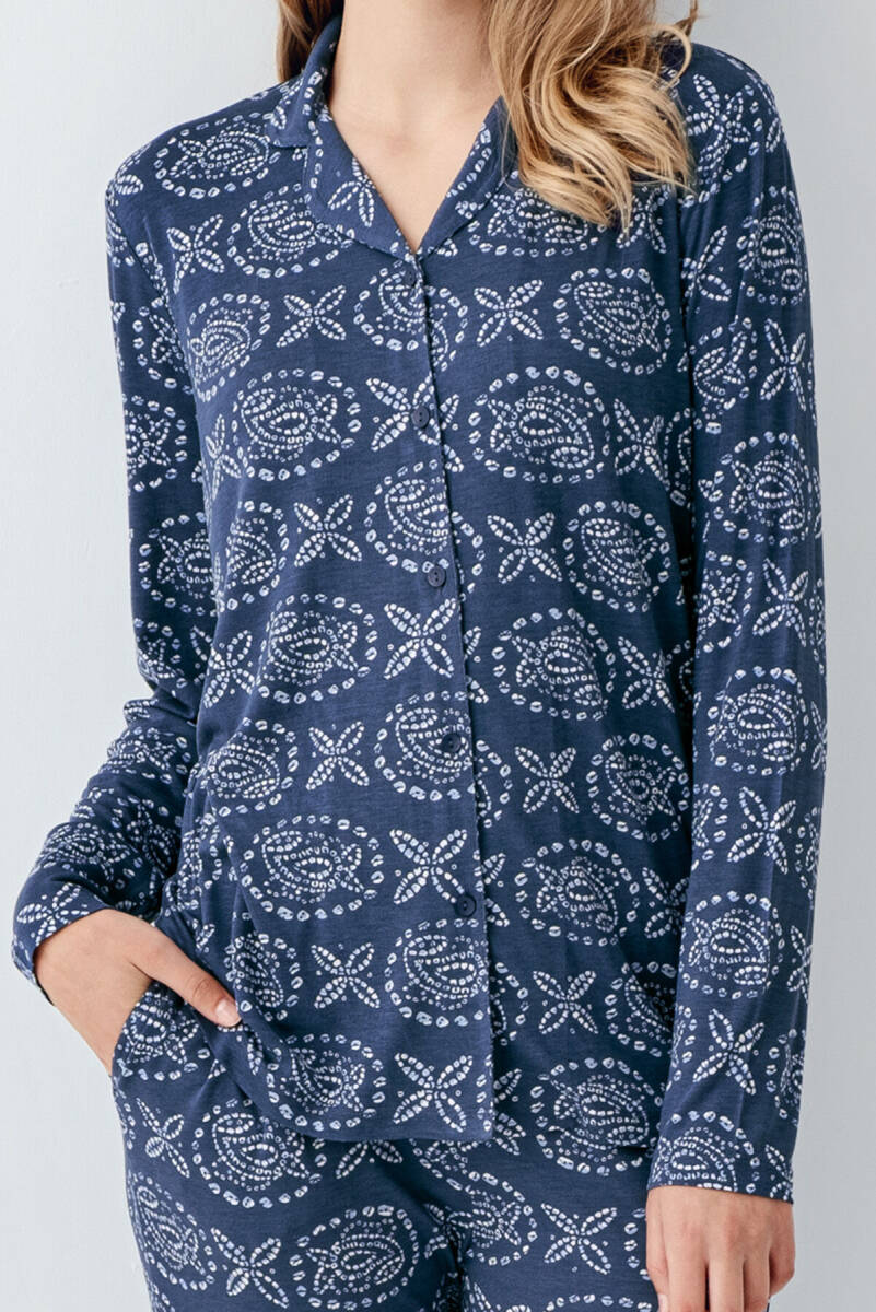 Arnetta Kadın Pamuklu Kışlık Regular Fit Mavi Gömlek Pijama Takım AR3402-S-V1 - 3