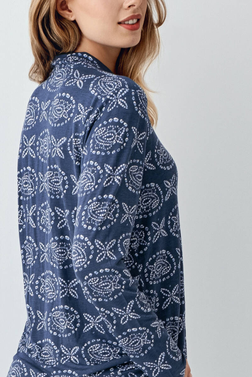 Arnetta Kadın Pamuklu Kışlık Regular Fit Mavi Gömlek Pijama Takım AR3402-S-V1 - 5