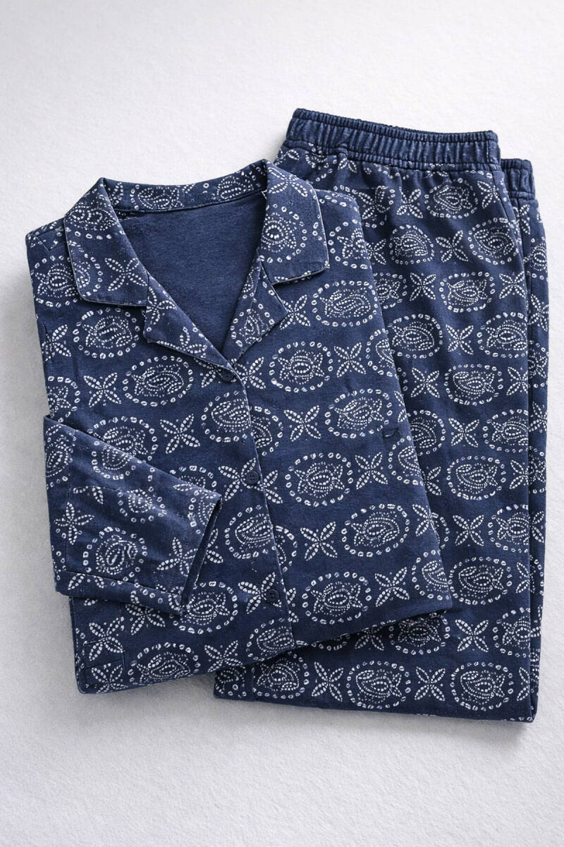 Arnetta Kadın Pamuklu Kışlık Regular Fit Mavi Gömlek Pijama Takım AR3402-S-V1 - 7