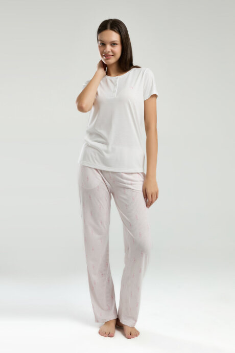 Arnetta Kadın Hakim Yaka Pigment Baskılı Yazlık Regular Fit Krem Pijama Takımı AR3254-S-V1 - 2