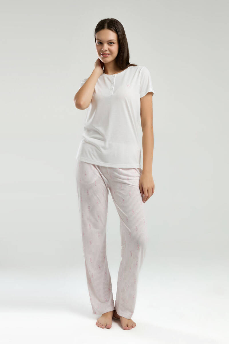 Arnetta Kadın Hakim Yaka Pigment Baskılı Yazlık Regular Fit Krem Pijama Takımı AR3254-S-V1 - 2