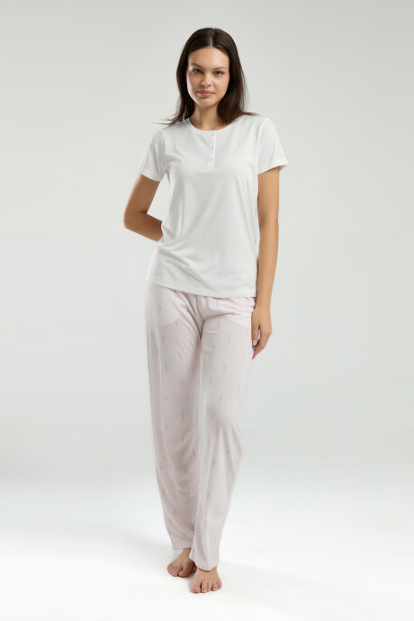 Arnetta Kadın Hakim Yaka Pigment Baskılı Yazlık Regular Fit Krem Pijama Takımı AR3254-S-V1 - 3