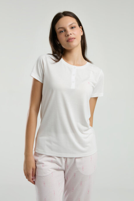 Arnetta Kadın Hakim Yaka Pigment Baskılı Yazlık Regular Fit Krem Pijama Takımı AR3254-S-V1 - 4