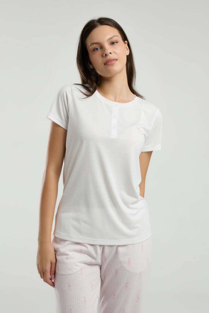 Arnetta Kadın Hakim Yaka Pigment Baskılı Yazlık Regular Fit Krem Pijama Takımı AR3254-S-V1 - 4