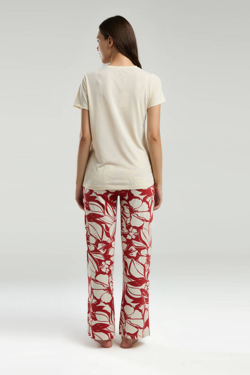 Arnetta Kadın Pamuklu V Yaka Pigment Baskılı Yazlık Regular Fit Krem Pijama Takımı AR3263-S-V1 - 5