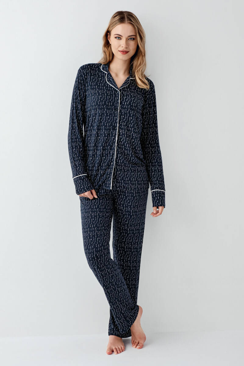 Arnetta Kadın Pamuklu Kışlık Regular Fit Lacivert Gömlek Pijama Takım AR3430-S-V1 - 2