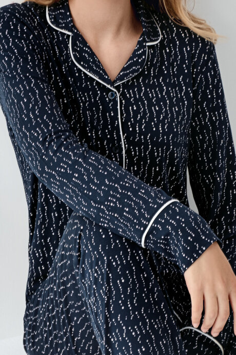 Arnetta Kadın Pamuklu Kışlık Regular Fit Lacivert Gömlek Pijama Takım AR3430-S-V1 - 3