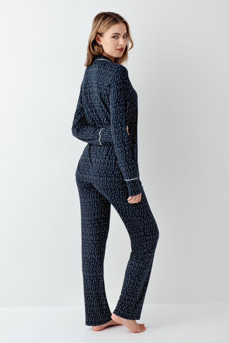 Arnetta Kadın Pamuklu Kışlık Regular Fit Lacivert Gömlek Pijama Takım AR3430-S-V1 - 4