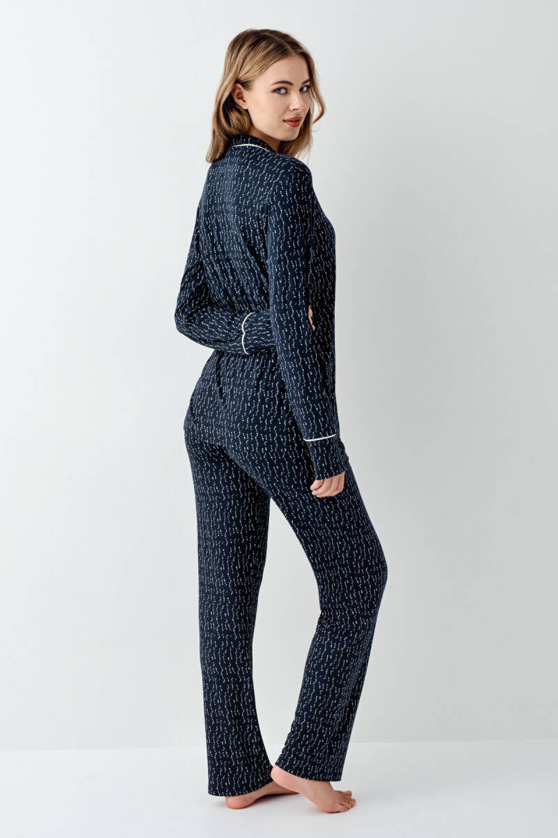 Arnetta Kadın Pamuklu Kışlık Regular Fit Lacivert Gömlek Pijama Takım AR3430-S-V1 - 4