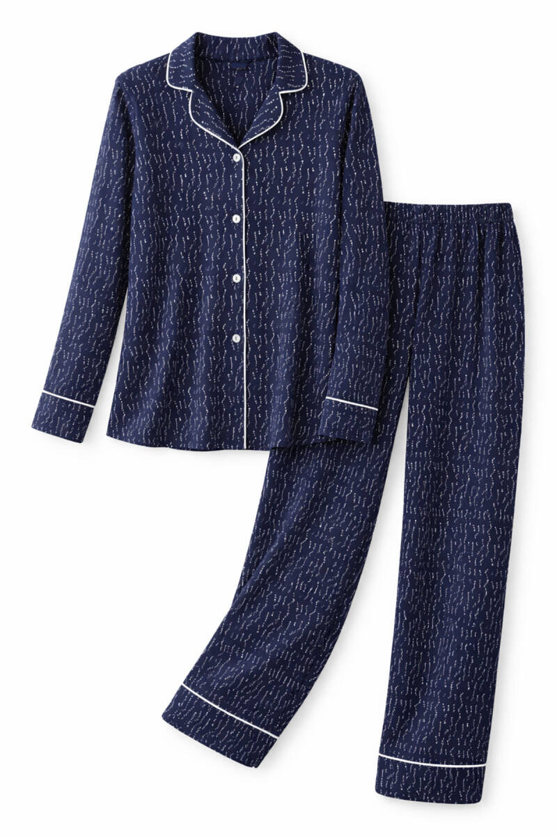 Arnetta Kadın Pamuklu Kışlık Regular Fit Lacivert Gömlek Pijama Takım AR3430-S-V1 - 5