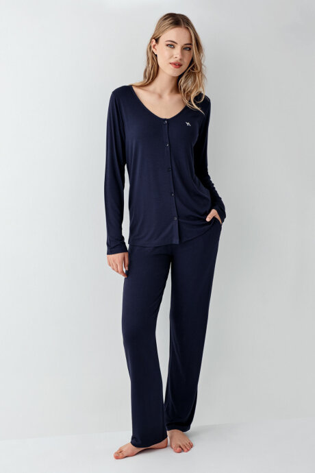 Arnetta Kadın Pamuklu Kışlık Regular Fit Lacivert Pijama Takımı AR3460-S-V1