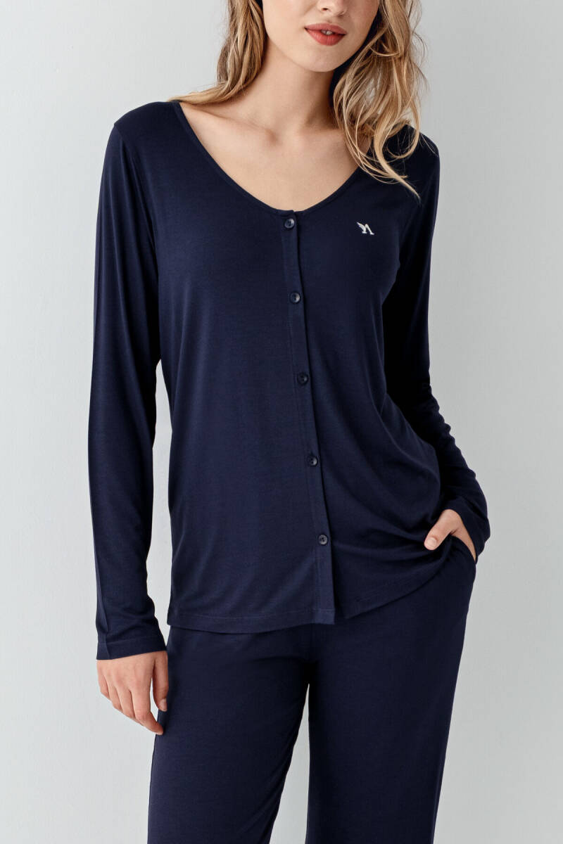 Arnetta Kadın Pamuklu Kışlık Regular Fit Lacivert Pijama Takımı AR3460-S-V1 - 3