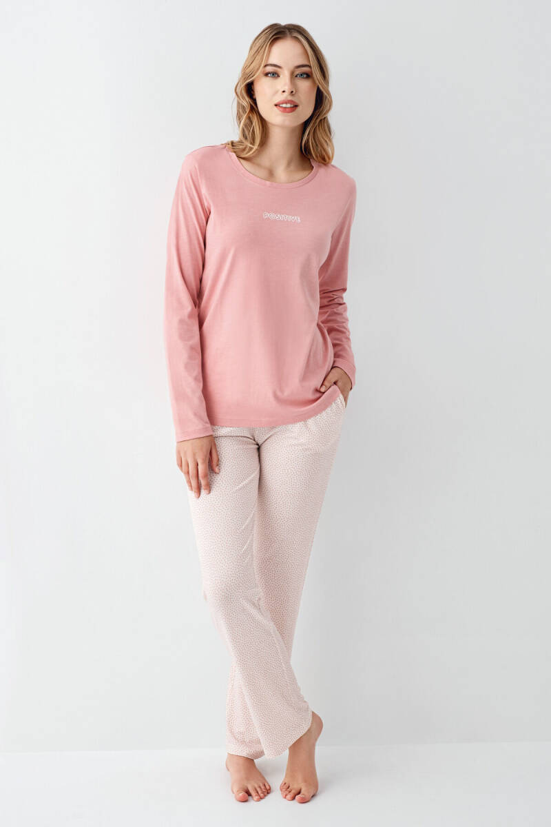 Arnetta Kadın Pamuklu Bisiklet Yaka Pigment Baskılı Kışlık Regular Fit Pembe Pijama Takımı AR3417-S-V1 - 2