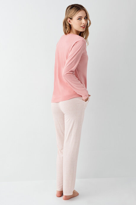 Arnetta Kadın Pamuklu Bisiklet Yaka Pigment Baskılı Kışlık Regular Fit Pembe Pijama Takımı AR3417-S-V1 - 6