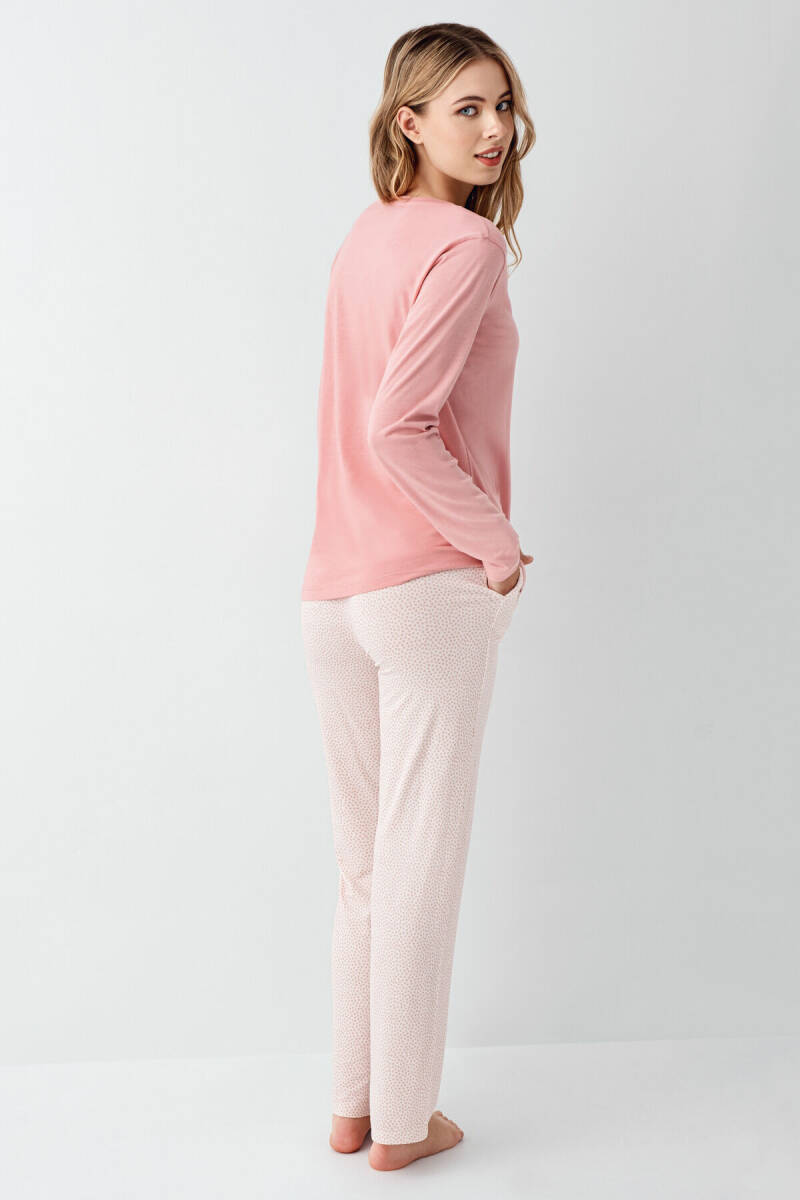 Arnetta Kadın Pamuklu Bisiklet Yaka Pigment Baskılı Kışlık Regular Fit Pembe Pijama Takımı AR3417-S-V1 - 6