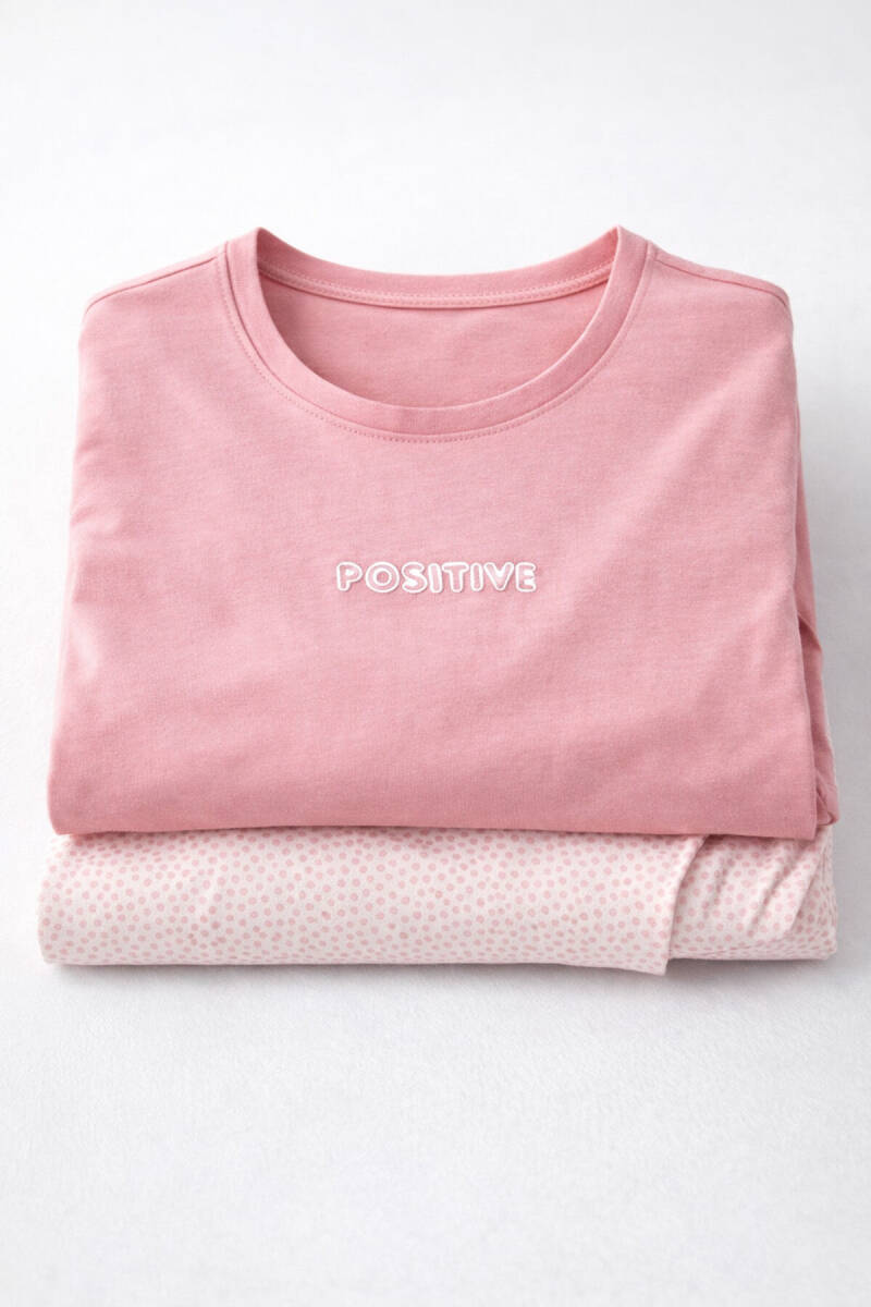 Arnetta Kadın Pamuklu Bisiklet Yaka Pigment Baskılı Kışlık Regular Fit Pembe Pijama Takımı AR3417-S-V1 - 3