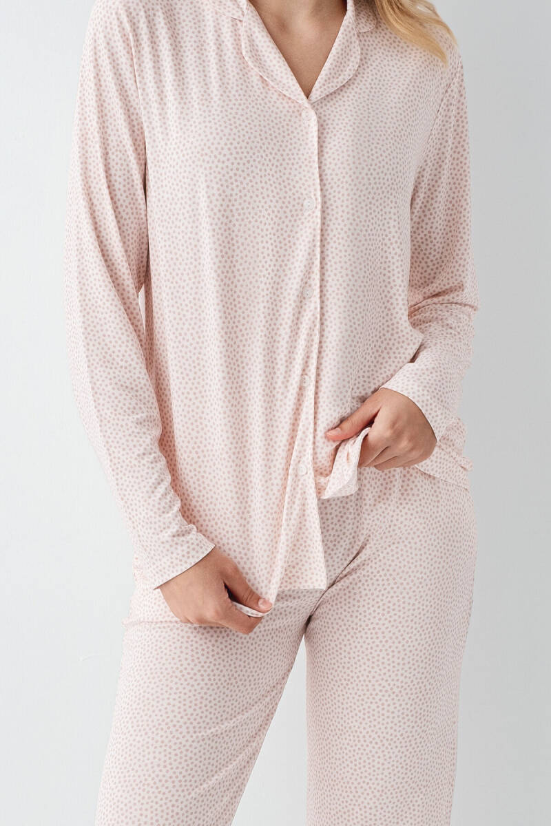 Arnetta Kadın Pamuklu Gömlek Yaka Pigment Baskılı Kışlık Regular Fit Pembe Gömlek Pijama Takım AR3418-S-V1 - 3