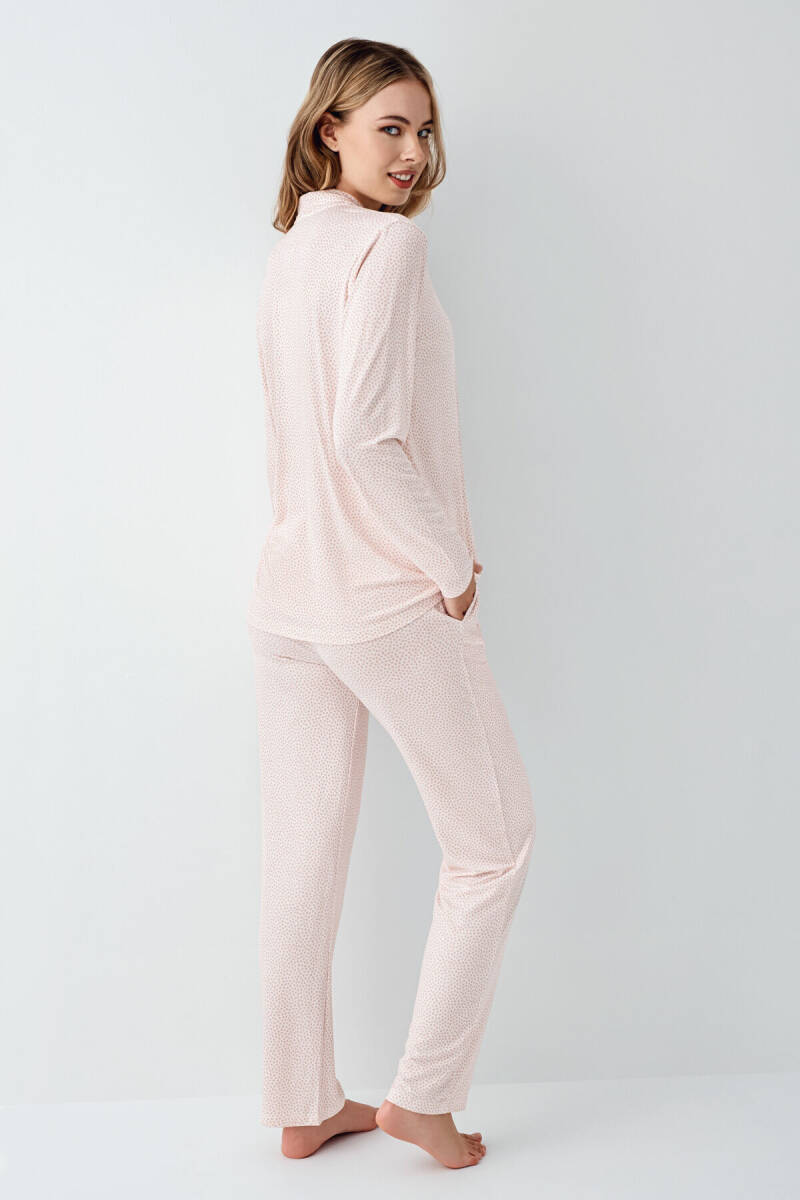 Arnetta Kadın Pamuklu Gömlek Yaka Pigment Baskılı Kışlık Regular Fit Pembe Gömlek Pijama Takım AR3418-S-V1 - 4