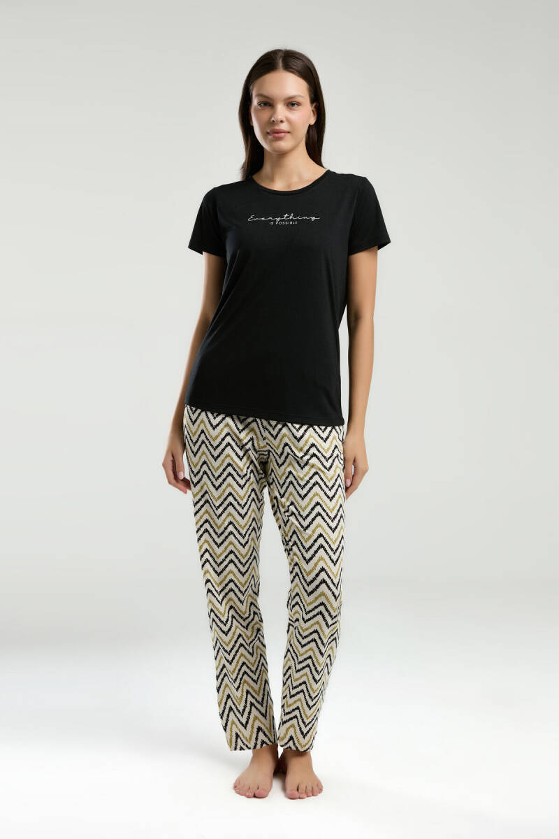 Arnetta Kadın Bisiklet Yaka Pigment Baskılı Yazlık Regular Fit Siyah Pijama Takımı AR3236-S-V2 - 3