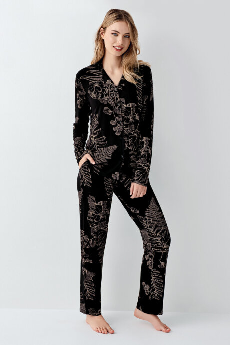 Arnetta Kadın Pamuklu Kışlık Regular Fit Siyah Gömlek Pijama Takım AR3440-S-V1 (1)