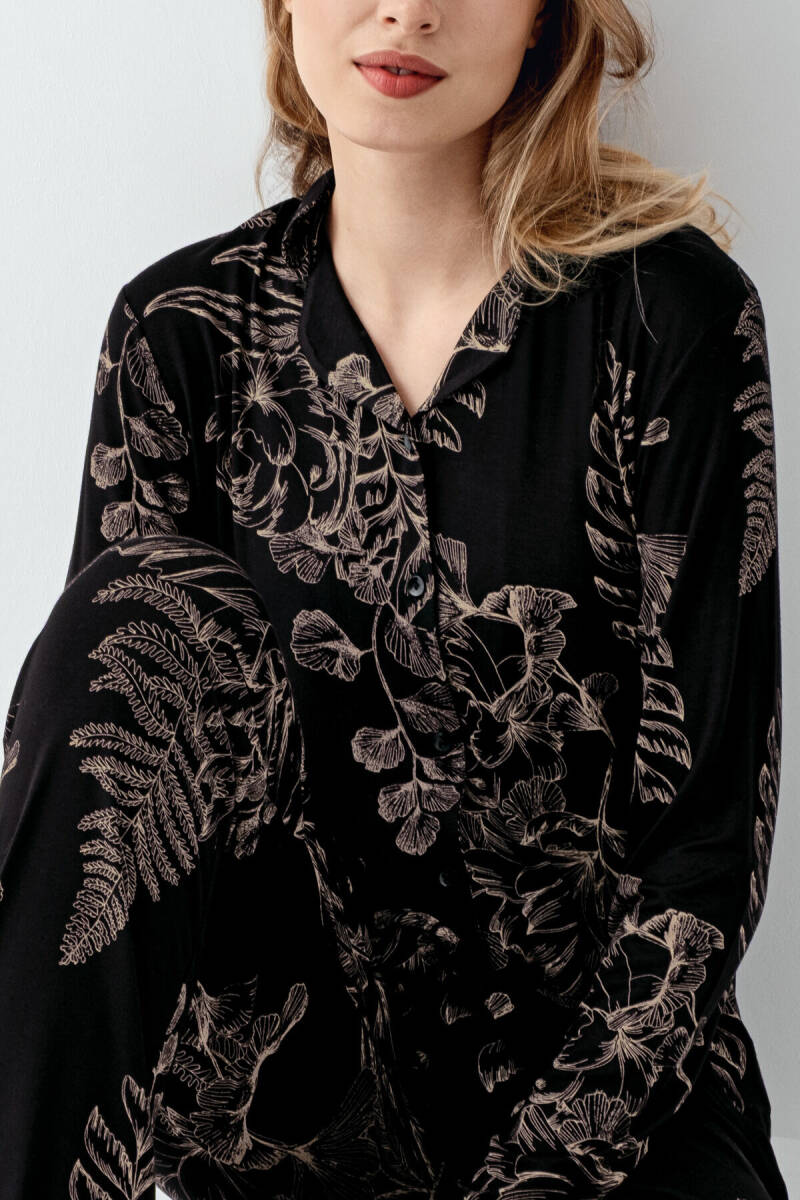 Arnetta Kadın Pamuklu Kışlık Regular Fit Siyah Gömlek Pijama Takım AR3440-S-V1 - 3