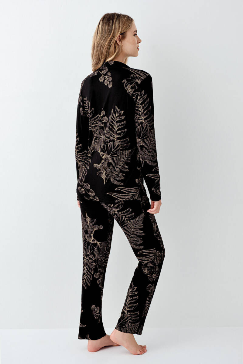 Arnetta Kadın Pamuklu Kışlık Regular Fit Siyah Gömlek Pijama Takım AR3440-S-V1 - 4