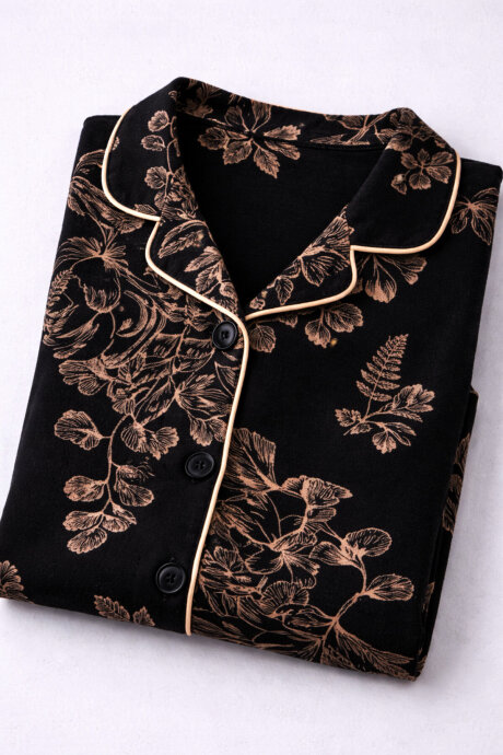 Arnetta Kadın Pamuklu Kışlık Regular Fit Siyah Gömlek Pijama Takım AR3440-S-V1 - 5