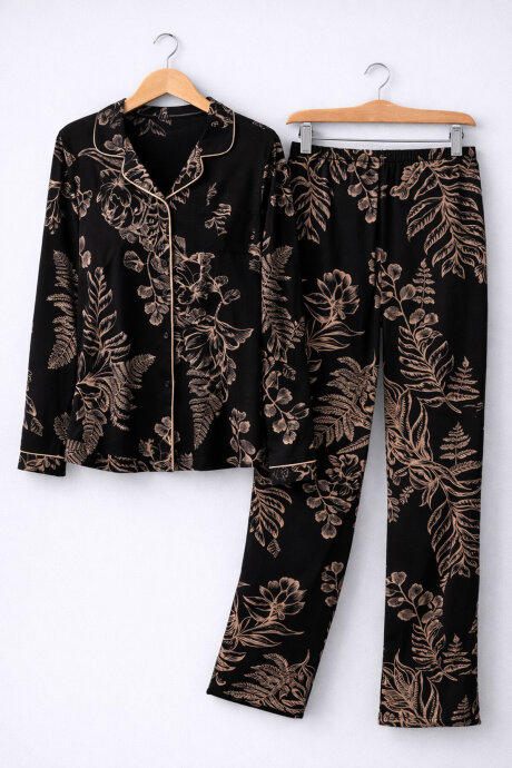 Arnetta Kadın Pamuklu Kışlık Regular Fit Siyah Gömlek Pijama Takım AR3440-S-V1 - 6