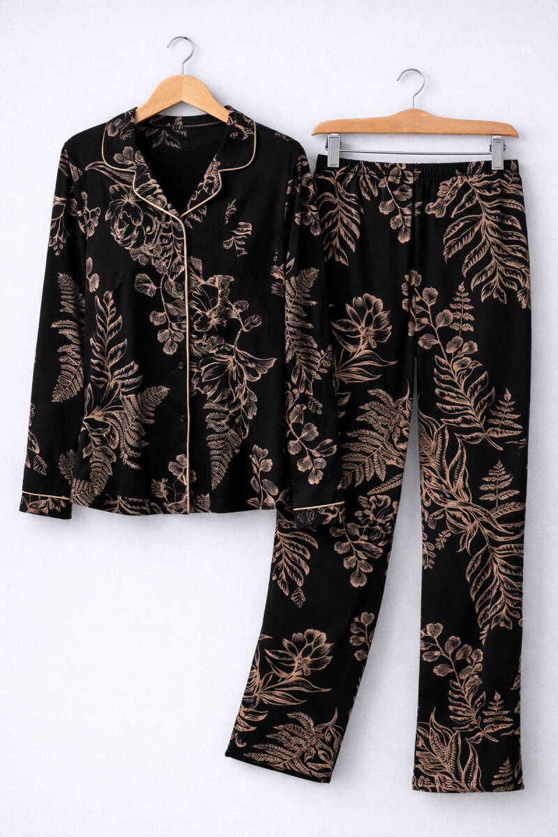 Arnetta Kadın Pamuklu Kışlık Regular Fit Siyah Gömlek Pijama Takım AR3440-S-V1 - 6