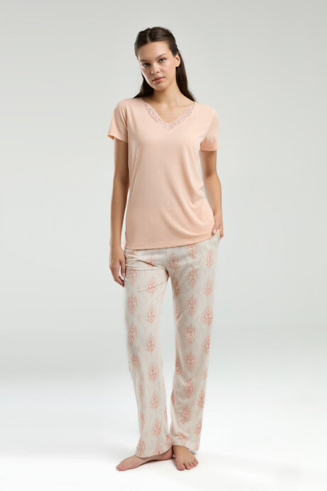 Arnetta Kadın V Yaka Pigment Baskılı Yazlık Regular Fit Turuncu Pijama Takımı AR3257-S-V2 - 2