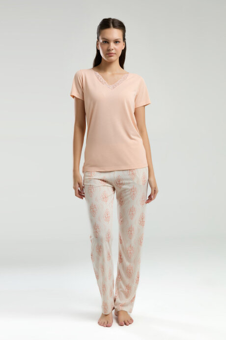 Arnetta Kadın V Yaka Pigment Baskılı Yazlık Regular Fit Turuncu Pijama Takımı AR3257-S-V2 - 3