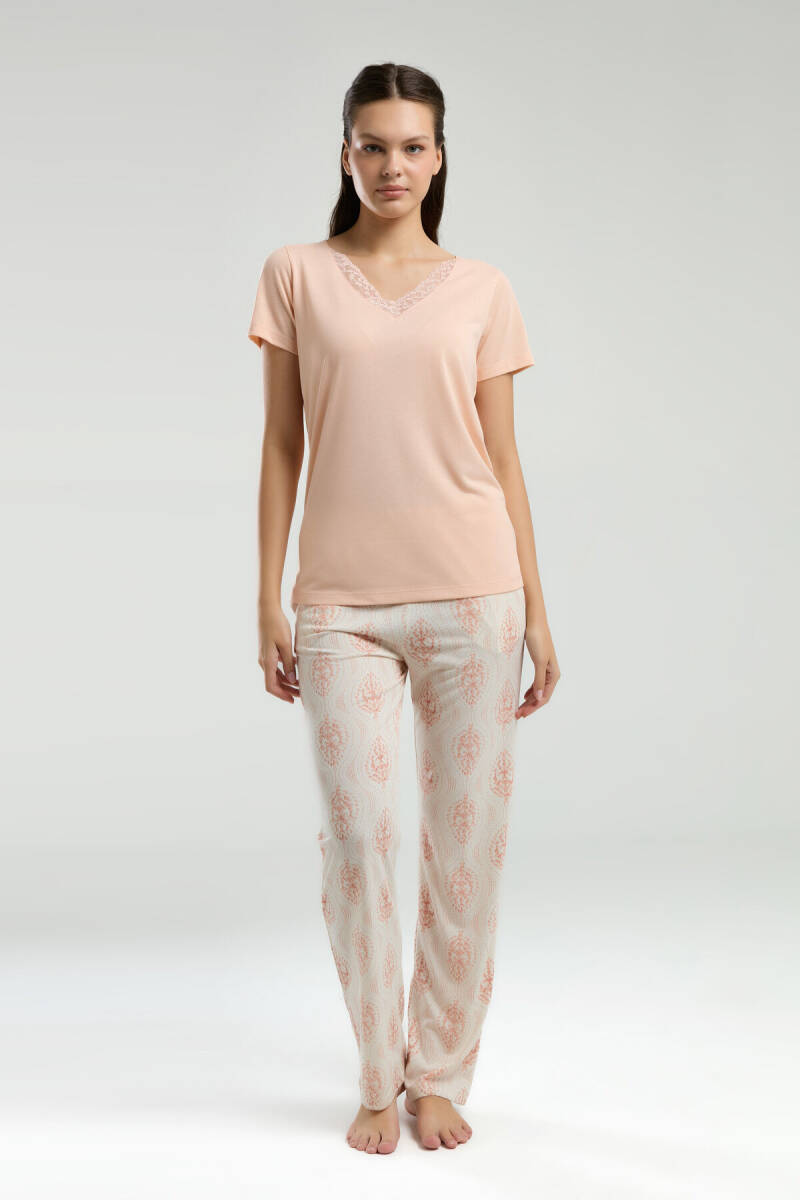 Arnetta Kadın V Yaka Pigment Baskılı Yazlık Regular Fit Turuncu Pijama Takımı AR3257-S-V2 - 3
