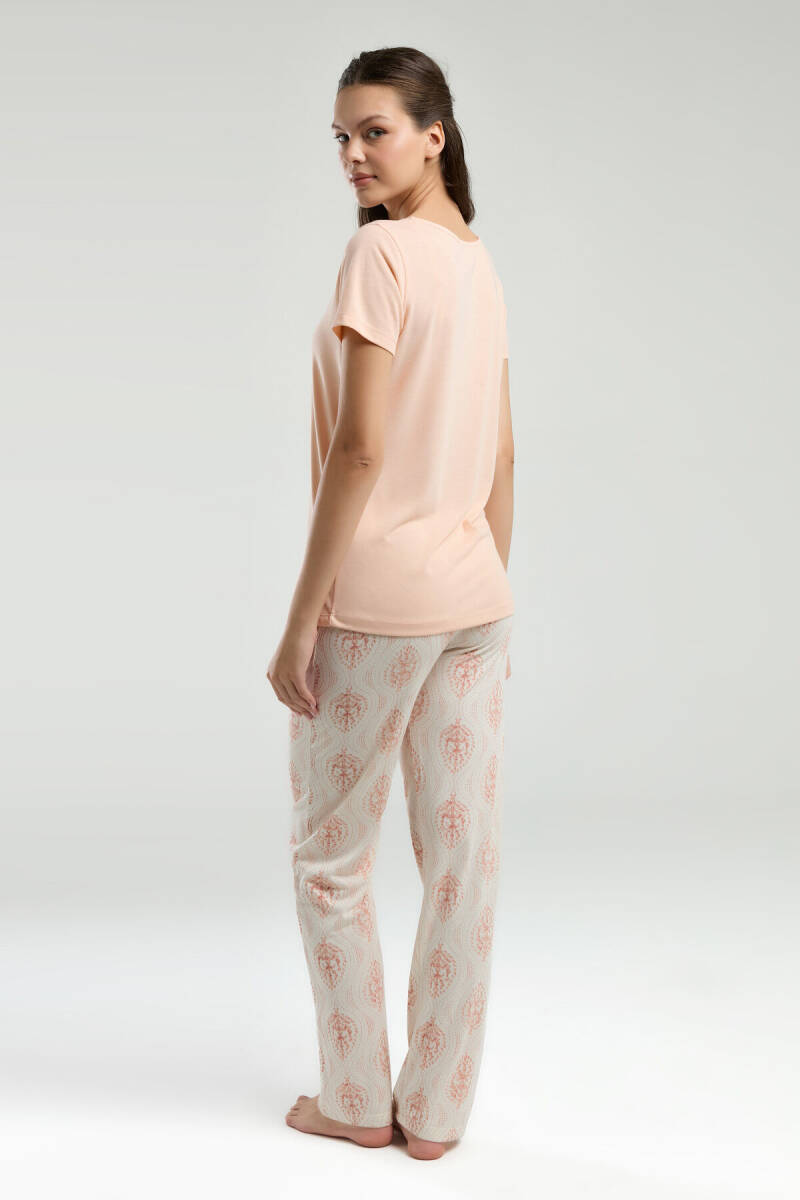 Arnetta Kadın V Yaka Pigment Baskılı Yazlık Regular Fit Turuncu Pijama Takımı AR3257-S-V2 - 5