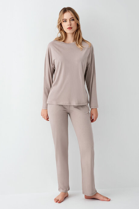 Arnetta Kadın Pamuklu Kışlık Regular Fit Kahverengi Pijama Takımı AR3407-S-V3 