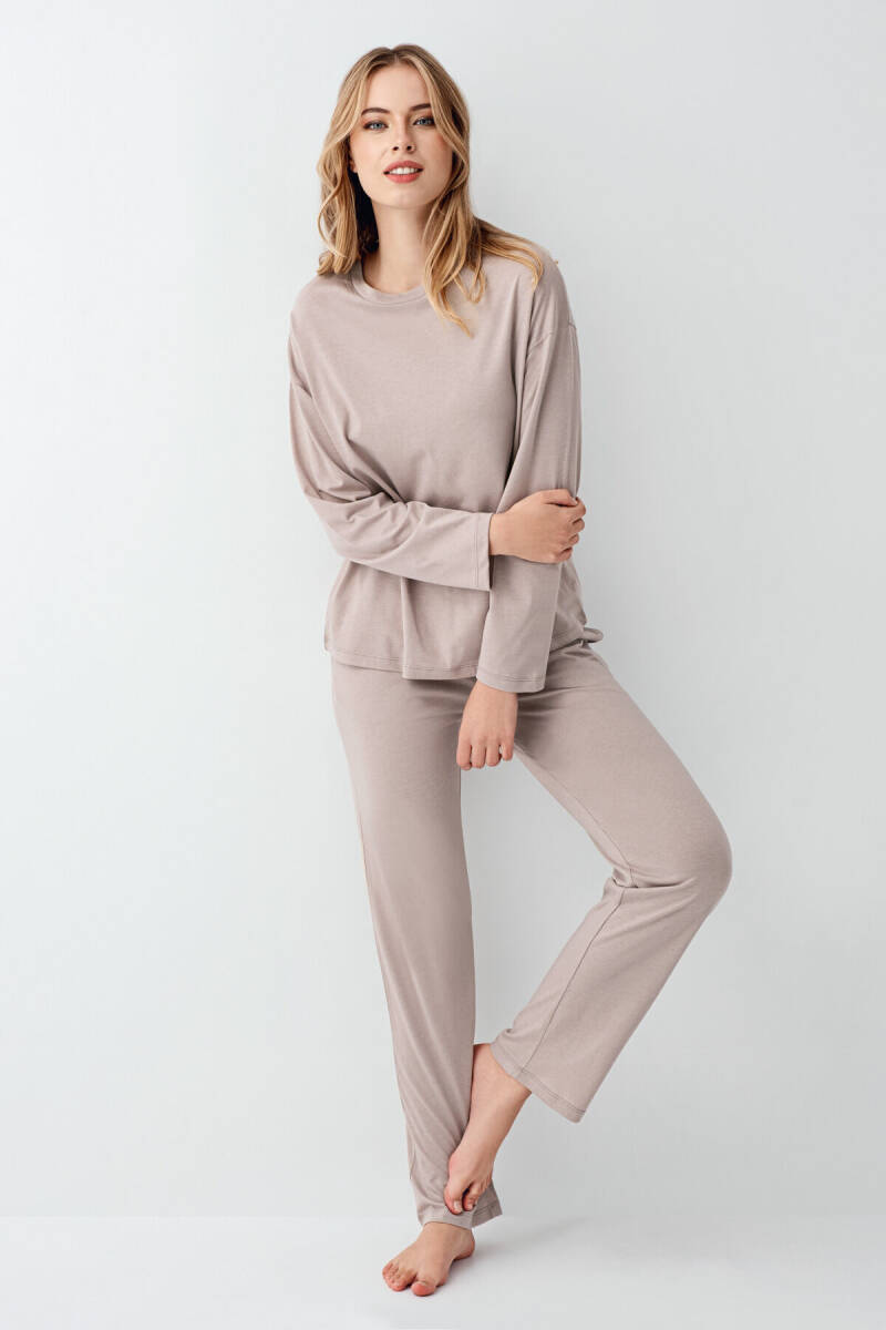 Arnetta Kadın Pamuklu Kışlık Regular Fit Kahverengi Pijama Takımı AR3407-S-V3 - 2