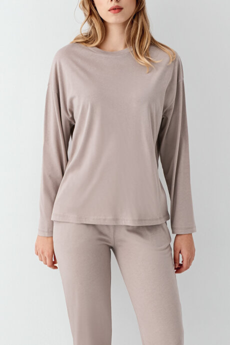Arnetta Kadın Pamuklu Kışlık Regular Fit Kahverengi Pijama Takımı AR3407-S-V3 - 3